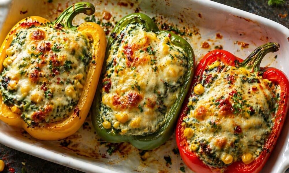 Creamy spinach and corn stuffed bell peppers