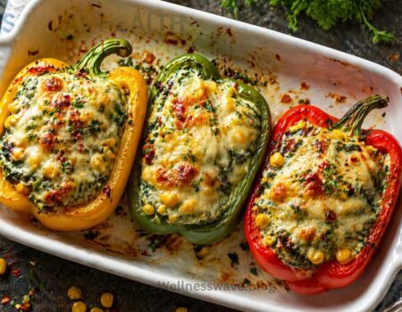 Creamy spinach and corn stuffed bell peppers